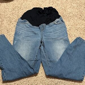 Maternity Straight-Leg Jeans with Black Overbump Panel - Light Blue